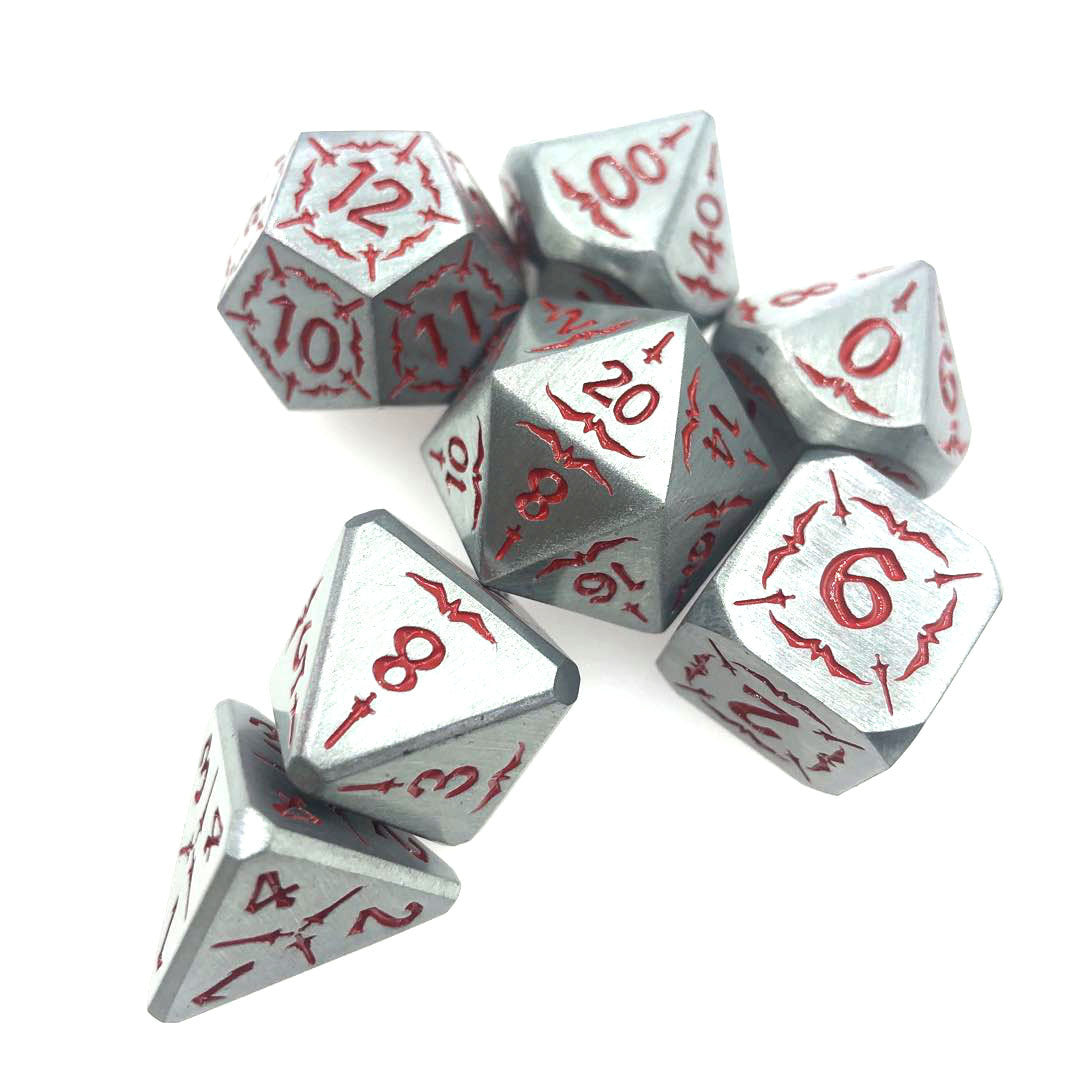 Premium Metal & Red Pattern Polyhedral Dice Set
