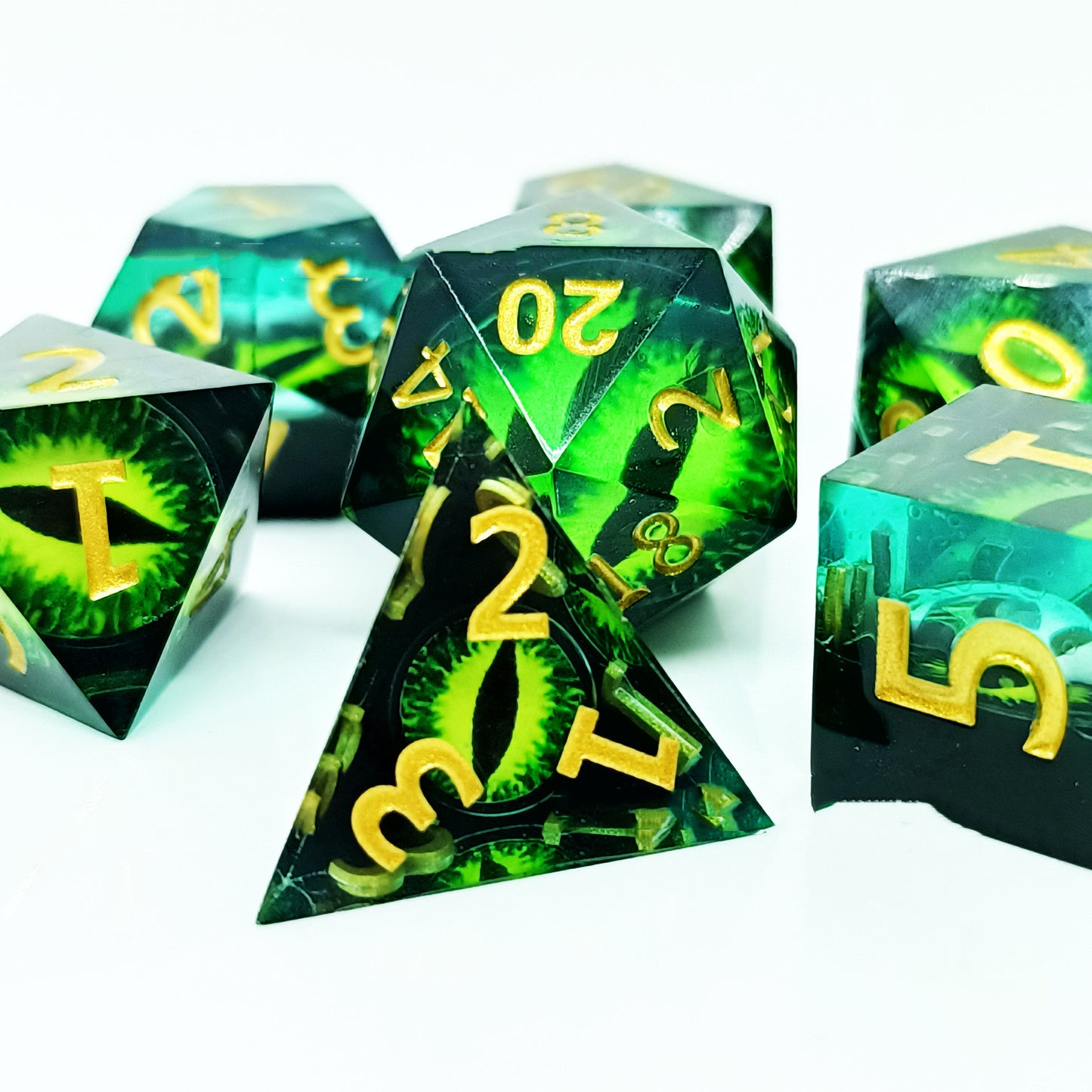 Premium Resin Polyhedral Dice Set/ Green with Iris