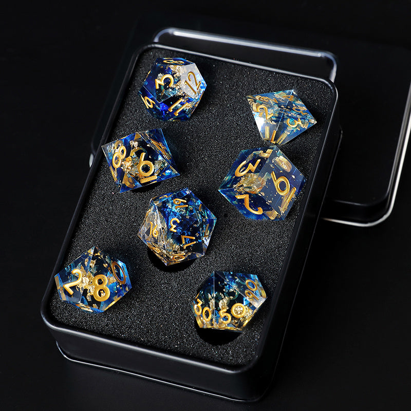 Premium Resin Polyhedral Dice Sets- Handmade/ Blue & Yellow