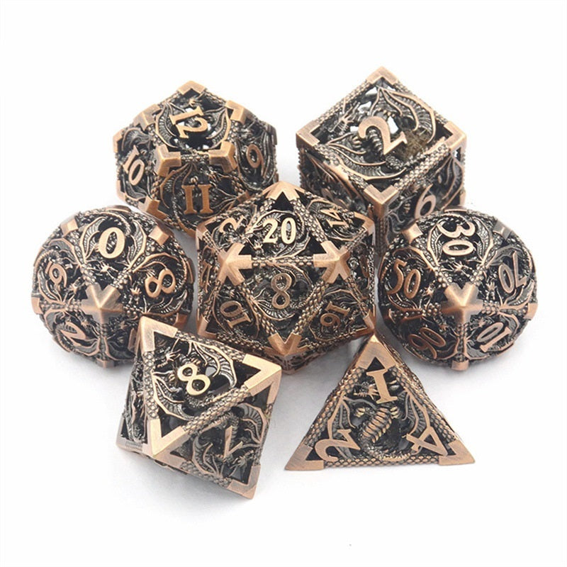 Premium Metal Polyhedral Dice Set/ Ancient Gold, Silver, Bronze, Red Copper, Black Gold, Silver Gold