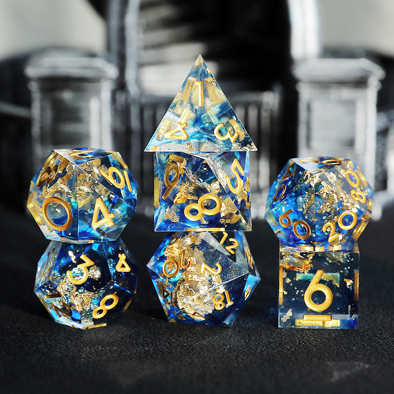 Premium Resin Polyhedral Dice Sets- Handmade/ Blue & Yellow