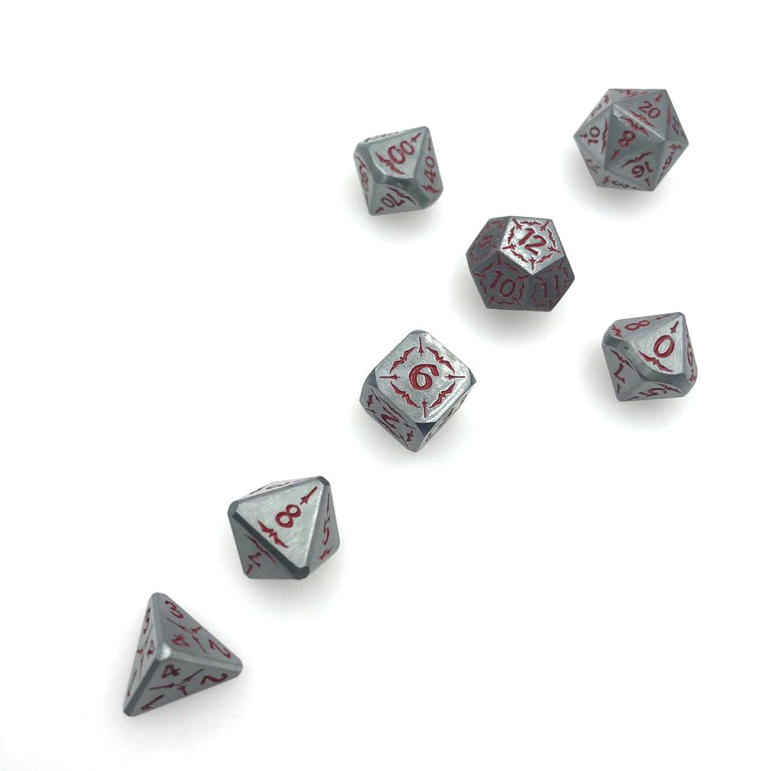 Premium Metal & Red Pattern Polyhedral Dice Set