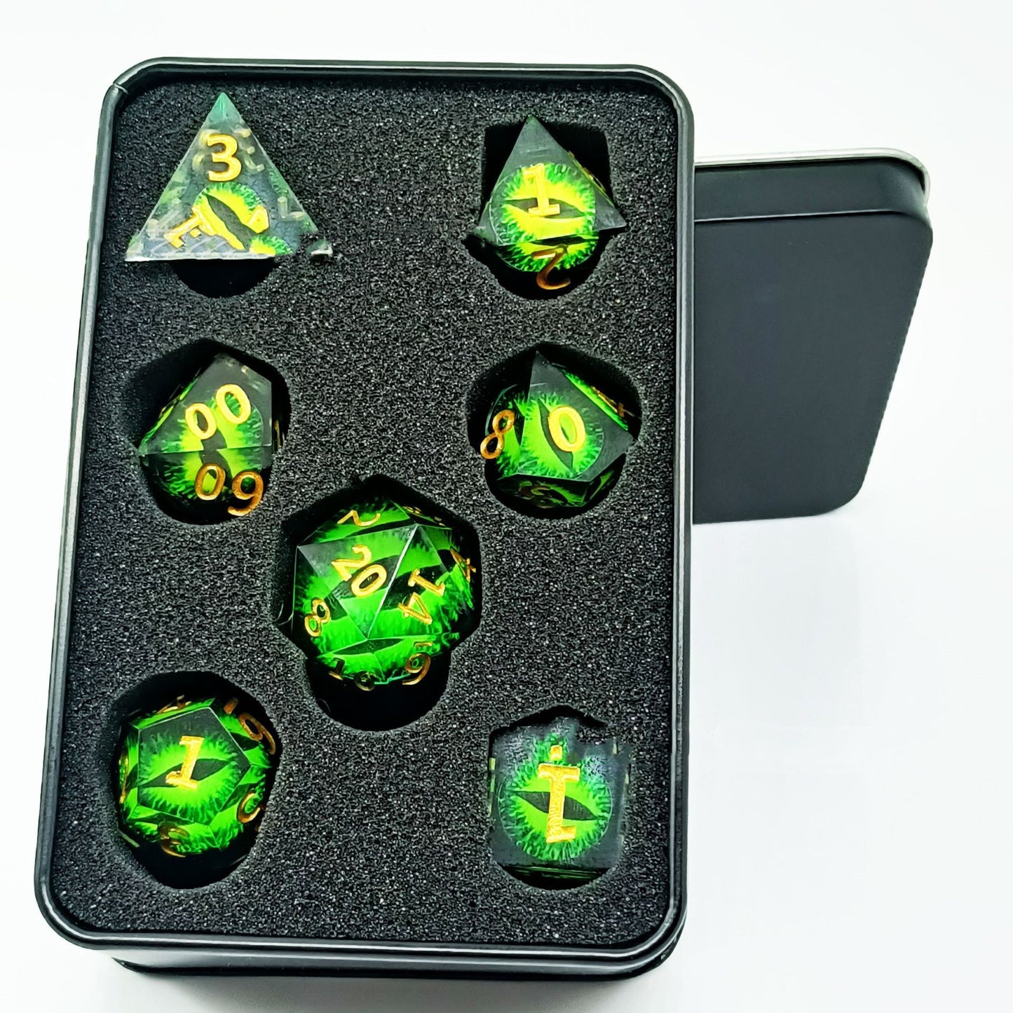 Premium Resin Polyhedral Dice Set/ Green with Iris