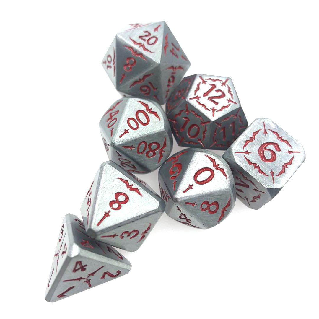 Premium Metal & Red Pattern Polyhedral Dice Set