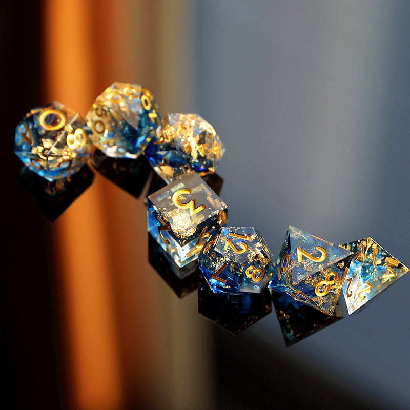 Premium Resin Polyhedral Dice Sets- Handmade/ Blue & Yellow