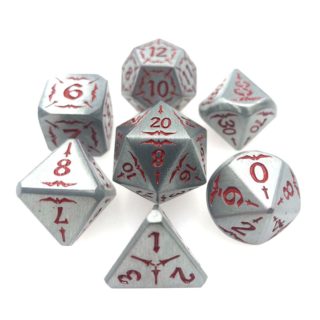 Premium Metal & Red Pattern Polyhedral Dice Set
