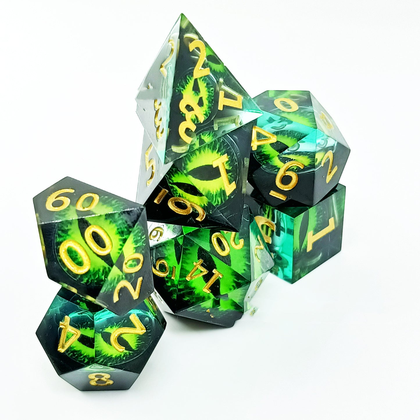 Premium Resin Polyhedral Dice Set/ Green with Iris